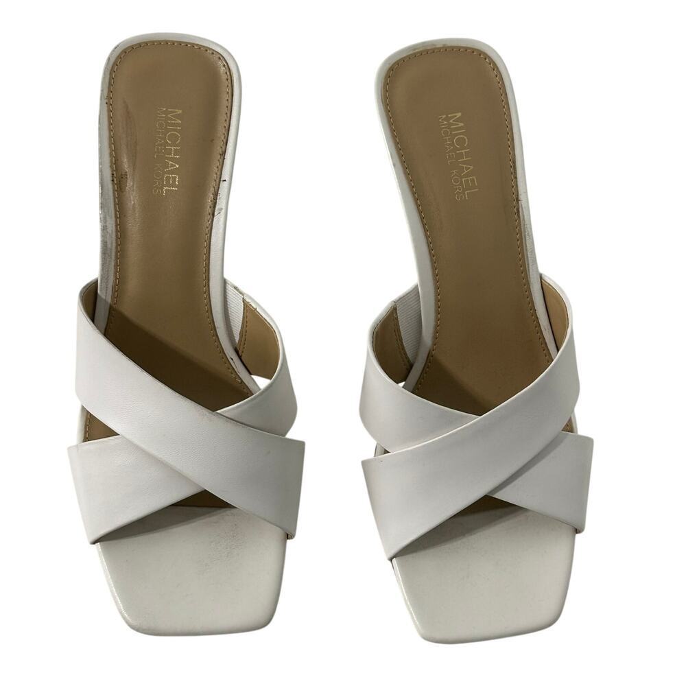 Michael Kors Clara White Leather Criss Cross Kitten Heel Mules 6M